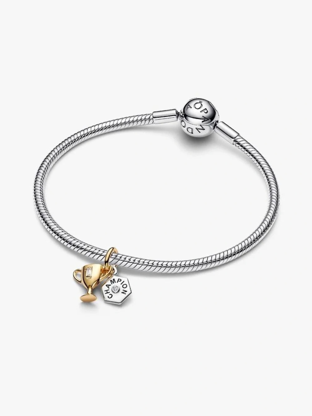 Pandora Silver Bracelet with Gold Trophy and Silver Champion Charm
